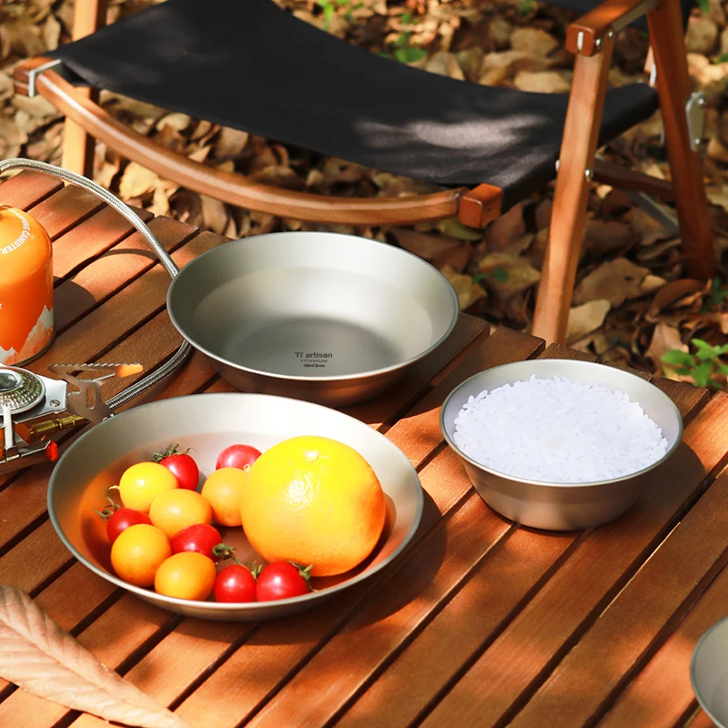 Tiartisan Titanium Camping Meal Bowl Plates Utensils Outdoor Hiking Ultralight Portable Stackable Salad Dishes Tableware Set