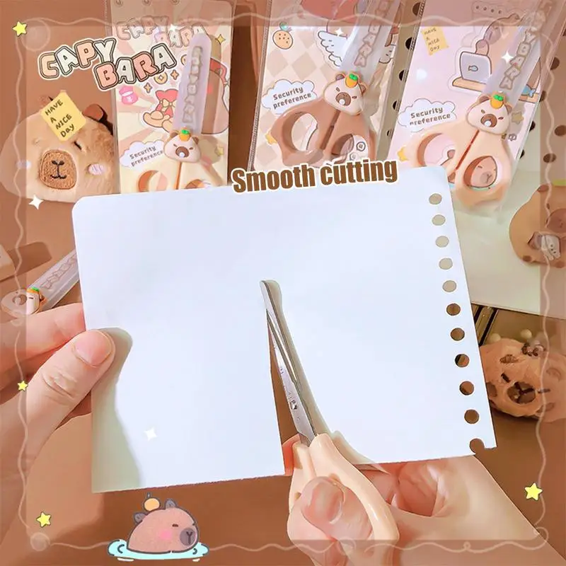 Kid Scissors Cartoon Capybara Safety Scissors With Round Tip Multifunctional Students Stationery Small Cutting Scrapbooking