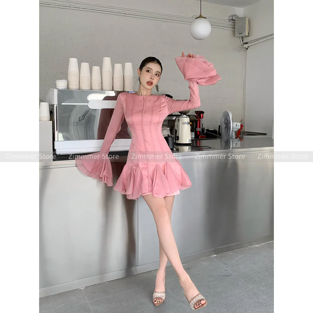 Vietnam niche design flared sleeves single-breasted waisted puffy skirt fairy wind temperament absolutely beautiful dresses