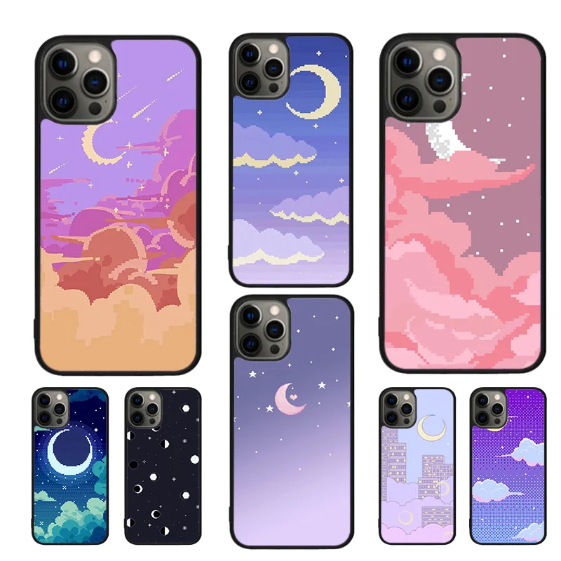 

Эстетический чехол для телефона Art Pixel Anime Moon для iPhone 17, Air 16, 15, 14, 11, 12, 13 Pro MAX Plus, чехол
