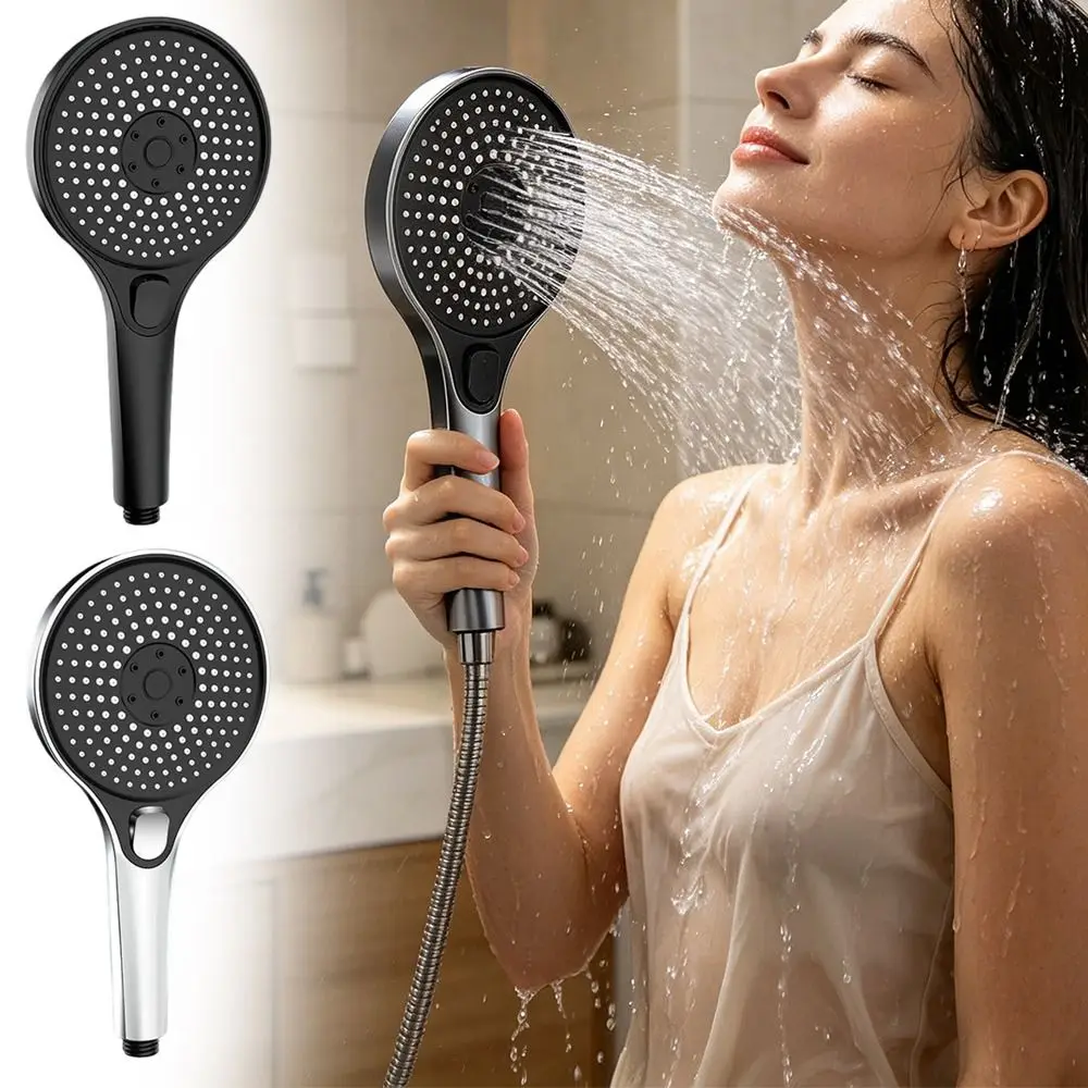 Plastic Shower Head Large Panel High-pressure Super Powerful Shower Head 3 Mode Adjustable Easy Install Shower Spray Nozzle