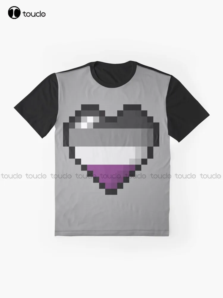 Large Pixel Heart Design In Asexual Pride Flag Colors Graphic T-Shirt Custom Aldult Teen Unisex Digital Printing Tee Shirts