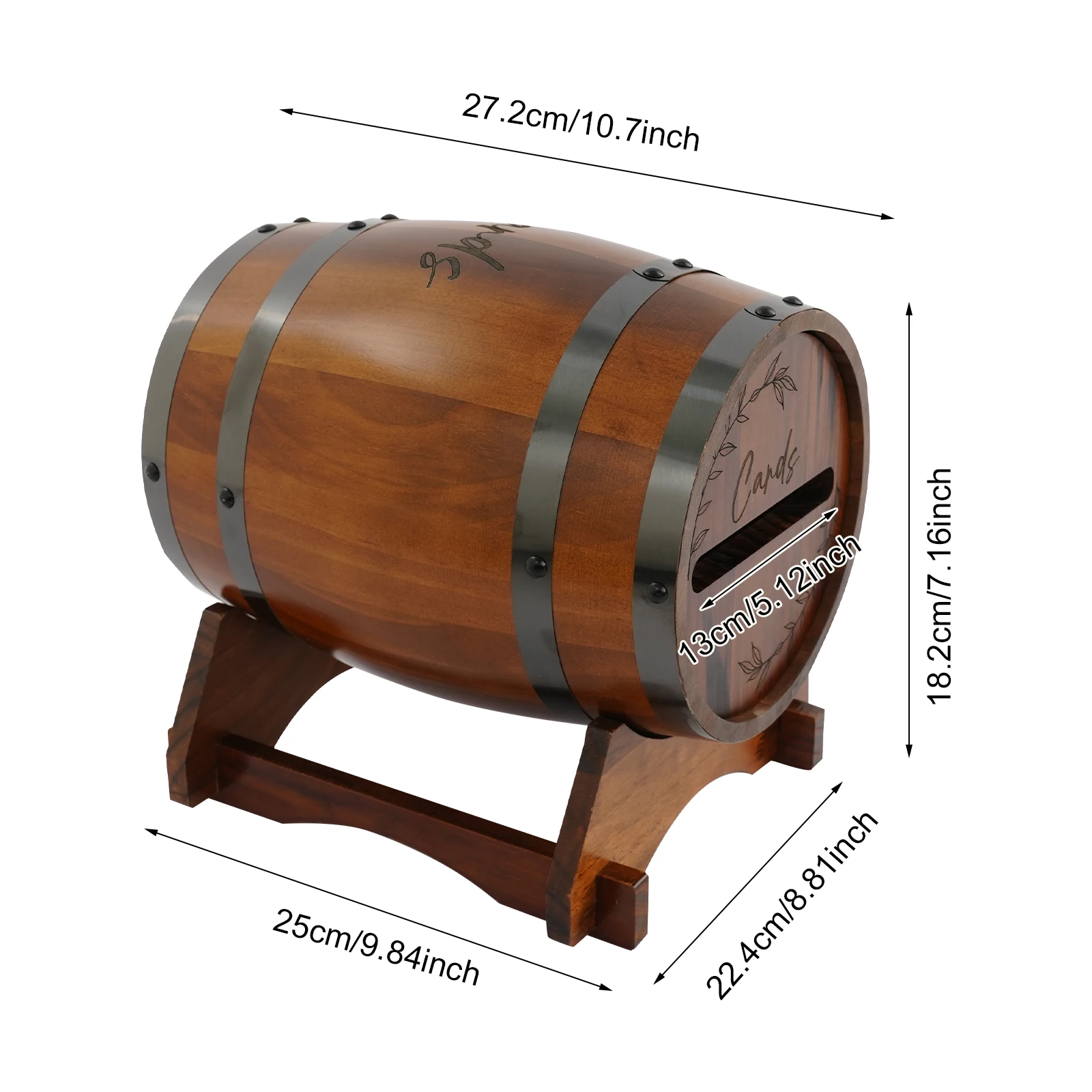 Wedding Card Box, Barrel-Shaped Pinewood Envelopes Box with Base, Vintage Storage Box for Baby Shower Birthday, 10.7x7.2 Inch