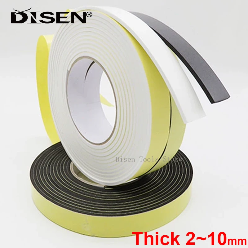 Black/White Single Side Strong EVA Foam Sponge Rubber Tape Window Door Seal Waterproof Adhesive Strip Thick 2~10mm