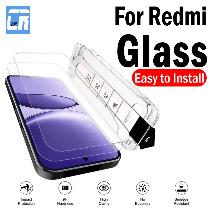 

1-2Piece Dust-Free Easy to Install Tempered Glass for Redmi Turbo 3 4 Pro Screen Protector for Redmi Note 9 10 11E Pro HD Film