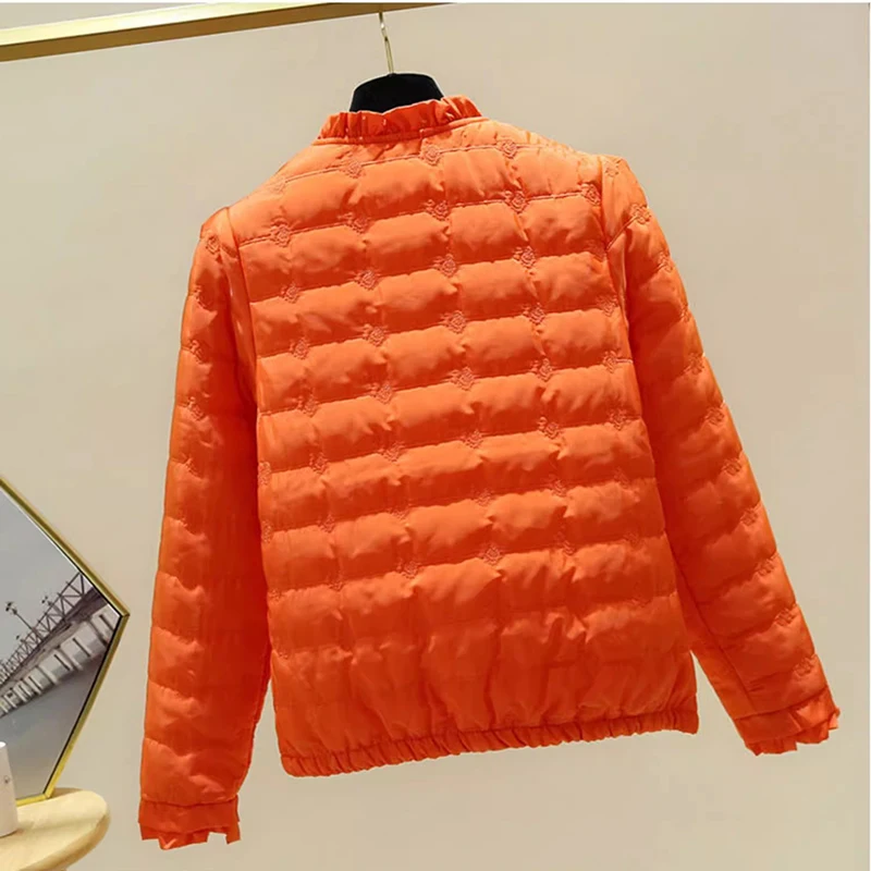 Chaquetas acolchadas recortadas para mujer, Parkas de algodón Kawaii con cuello redondo y bordado, ropa de abrigo cálida coreana, rosa, dulce,