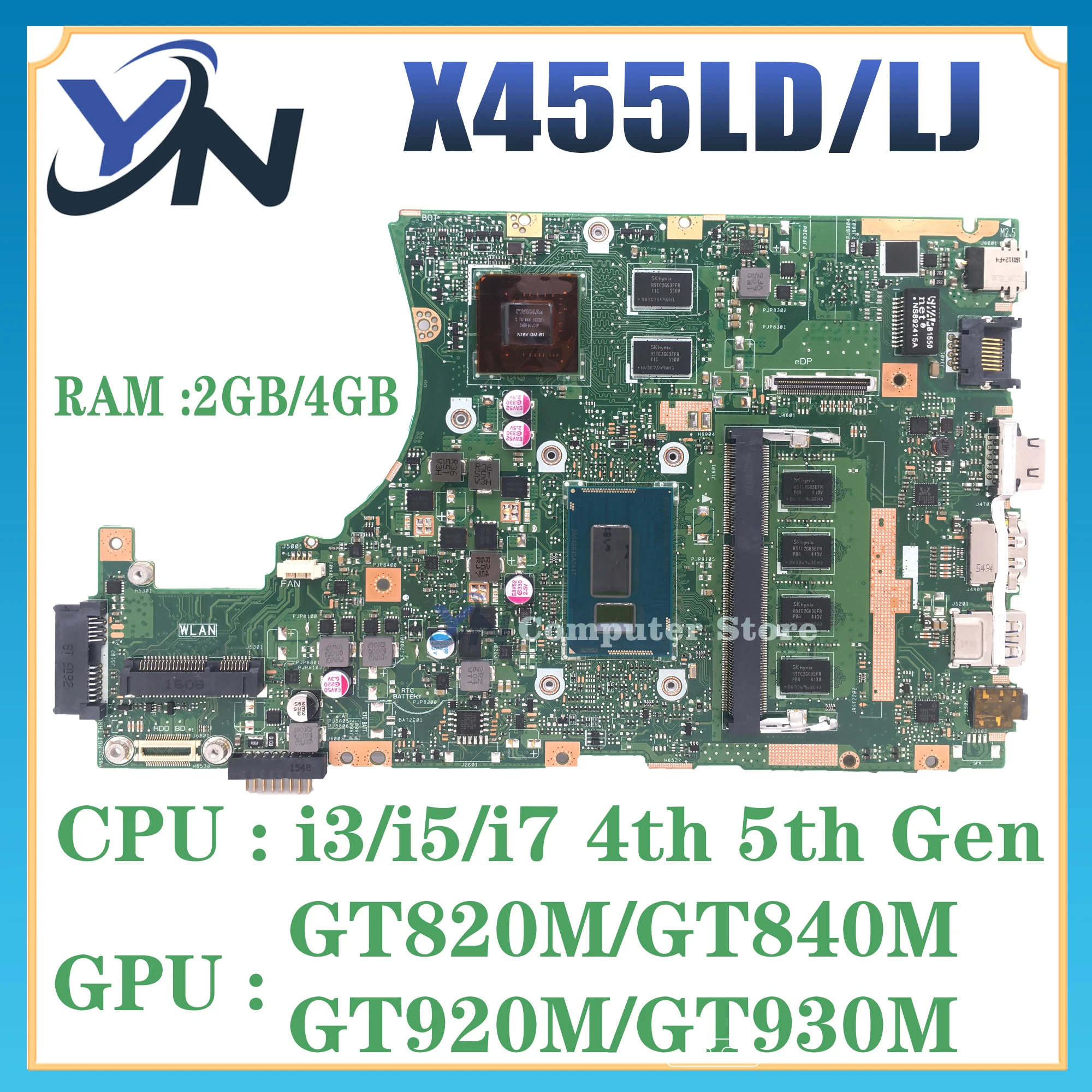 X455LD Mainboard Für ASUS X455LF X455L X455LJ A455L F454L W419L Y483L X454L W409L Laptop Motherboard i3 i5 i7 PM RAM-4GB