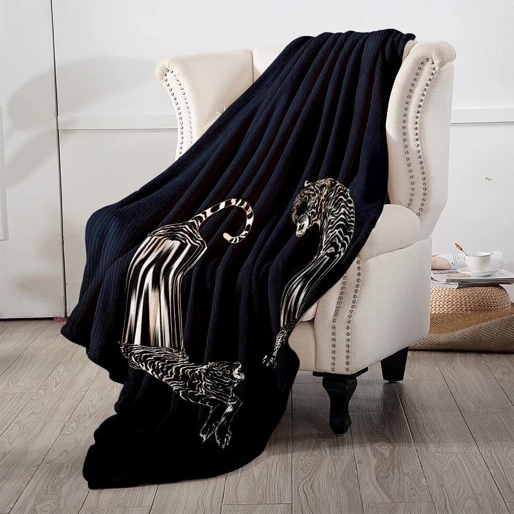 Two Tigers Navy Japanese Lightweight Flannel Blanket Breathable Cozy Throw Blanket for Spring Summer Sofa Bed Air Conditioning