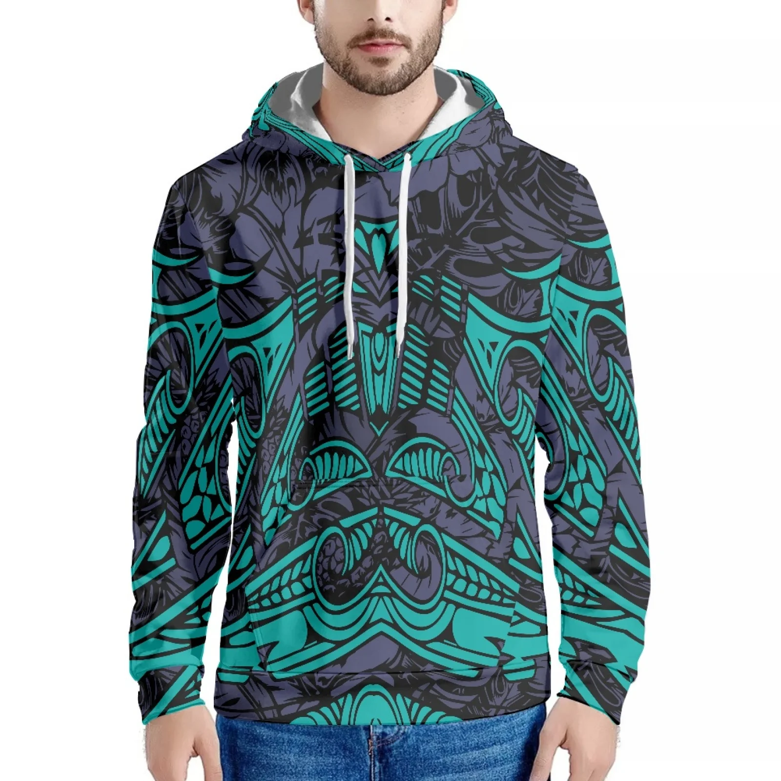 Tattoo Hawaii Polynesian Samoa Fall Style Print Fashion Sweatshirt Long Sleeve Hoodie Slim Men Warm Hoodie Fall Vacation