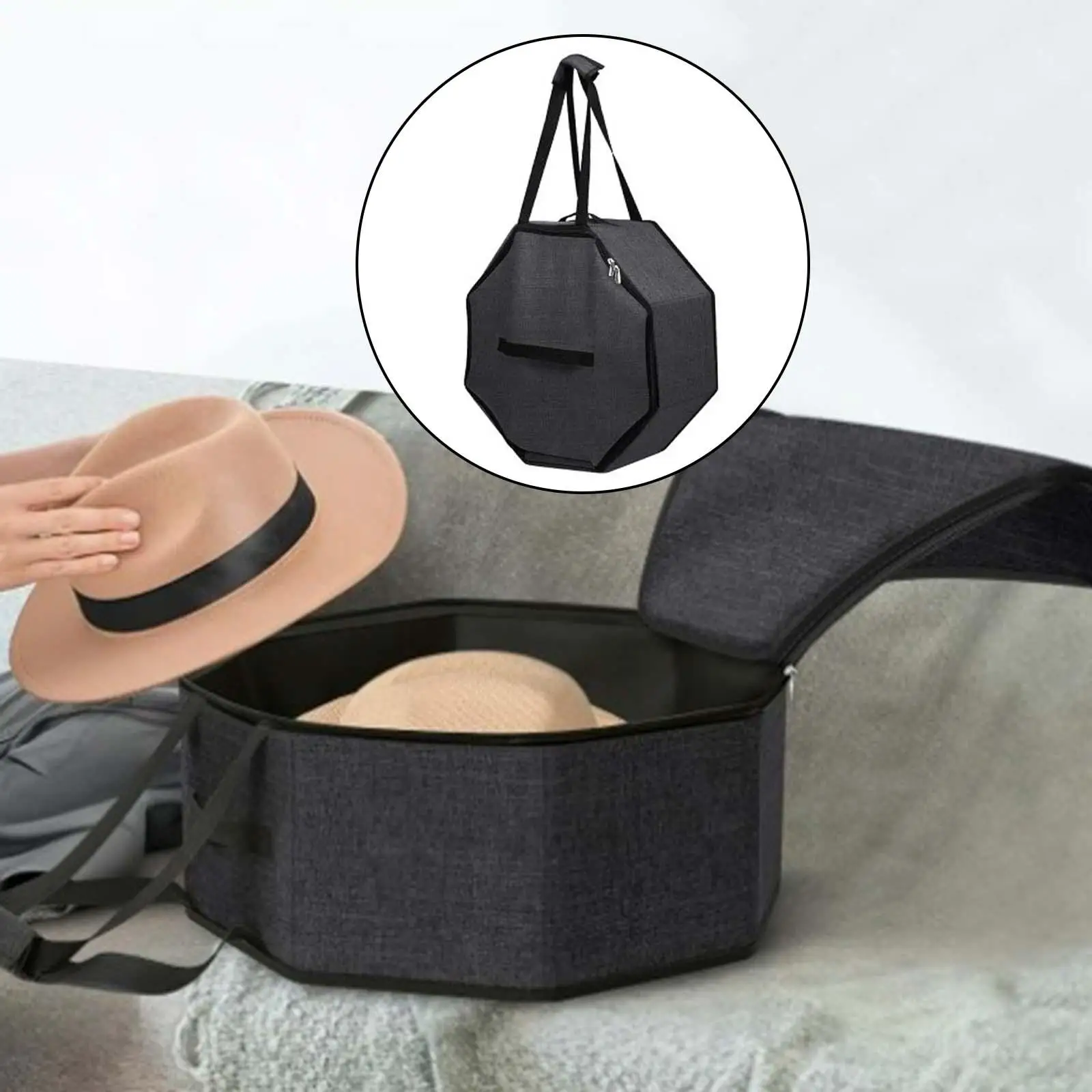 

Hat Organizer Bag Black Hat Case Large Capacity Hat Storage Box with Carrying Handles for Cowboy Hats Bucket Hats Fedoras Berets