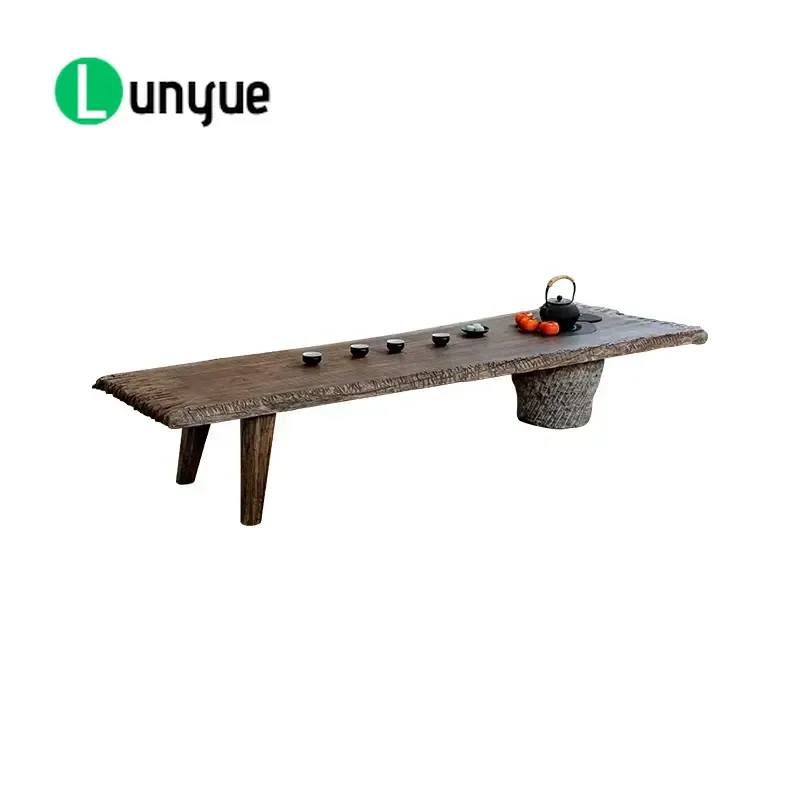Wabi Sabi Style Modern Long Wood Coffee Table Japanese Fire Tea Boiling Low Table for Living Room Home Decor Furniture