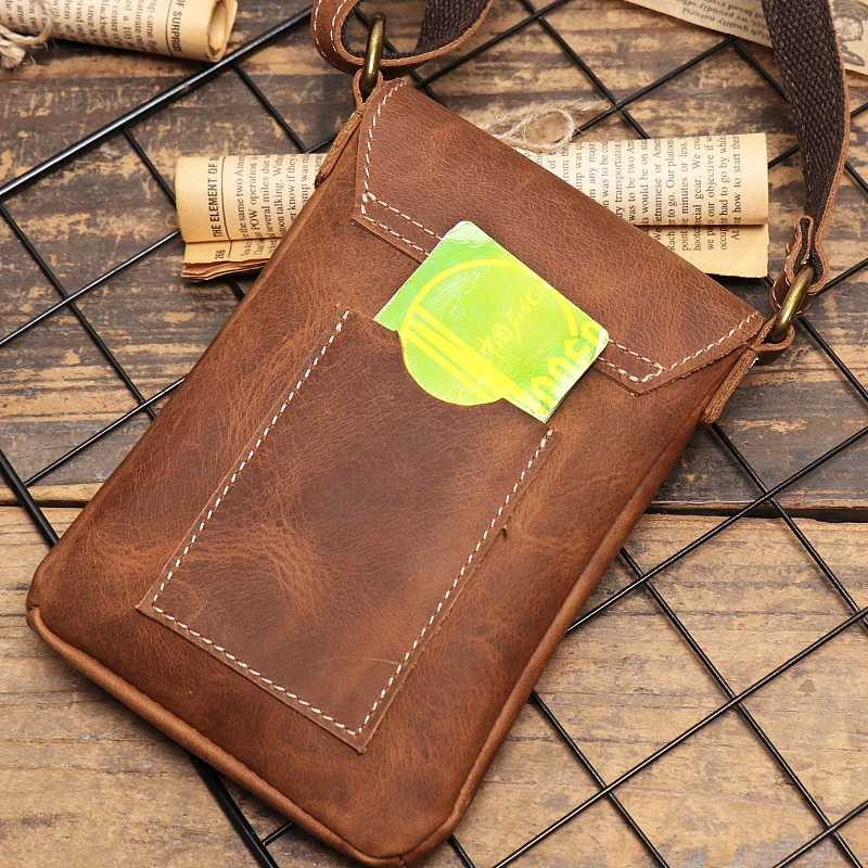 ELIN-Petit Sac à Bandoulière Vintage en Cuir de Cheval pour Homme, à Rabat, avec Verrouillage, Poche Simple pour Téléphone et Clé
