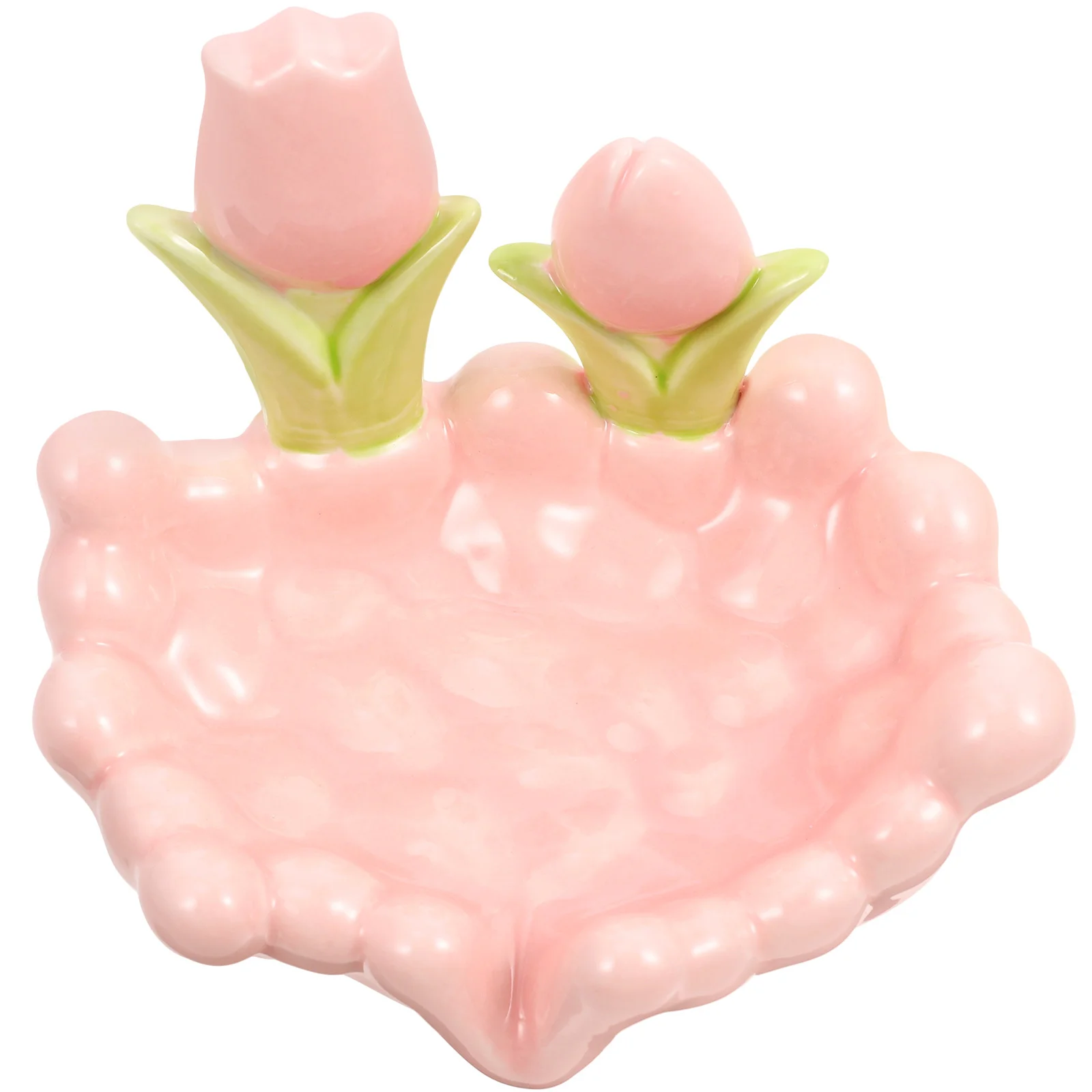 

Sturdy Ceramic Soap Dish with Tulip Pattern Self Draining Function Ideal for Bathroom Sink Bathtub Countertop Use