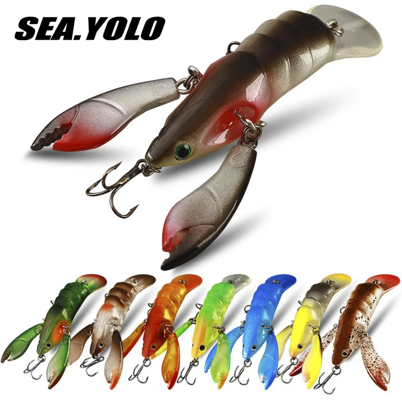 

Sea. Yolo Freshwater Seawater Crayfish Lure Bait Hard Bait 8cm 9g ABS Double Clamp Treble Hook Simulation False Bait Black Fish