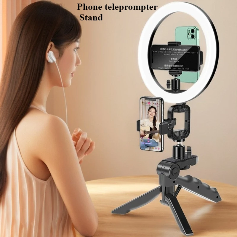 Phone Teleprompter Prompter Bracket Desktop Prompter Tripod Stand for Phone Live Broadcast Handheld Stand Video Subtitle Speech