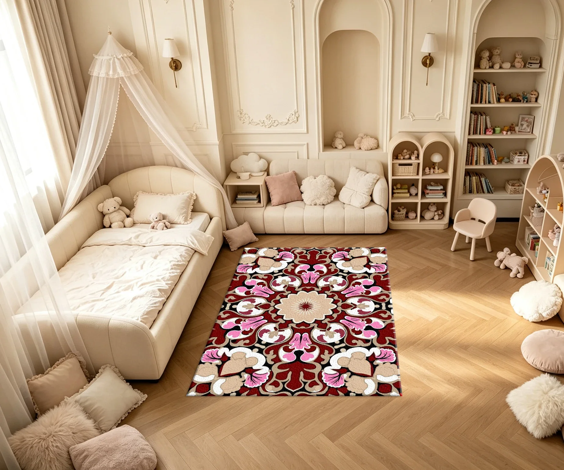 Pink Red Mandala Floral Ornate Carpet Flooring Bohemian Household Indoor Decor Floor Rug