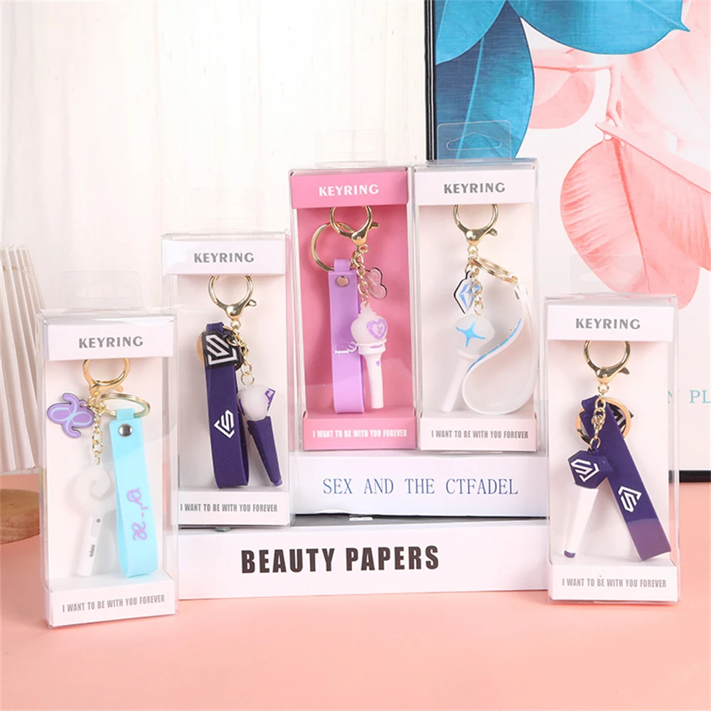 

KPOP Super Junior Aspa Light Stick Silicone Keychain Cartoon Concert Logo Three-Piece Keyring Backpack Pendant Accessories Gift
