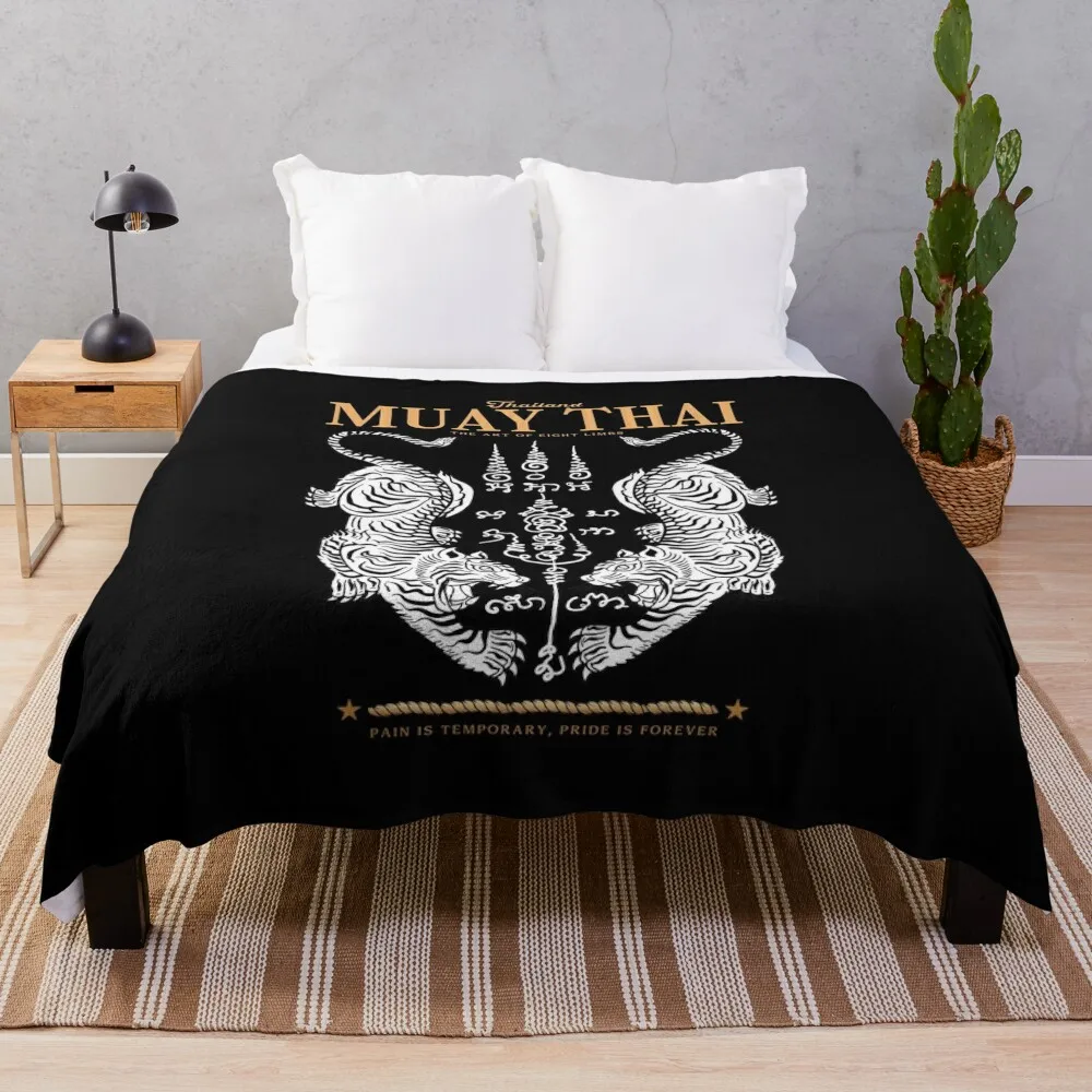 Classic Muay Thai Twin Tiger Throw Blanket Thermals For Travel warm winter Flannel Fabric Blankets