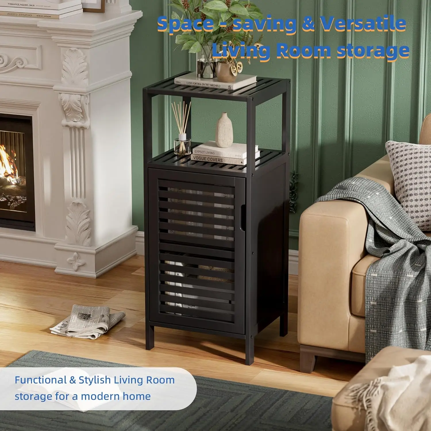 خزانة أرضية رفيعة من الخيزران، مساحة تخزين ضيقة من 4 طبقات مع باب، موفرة للمساحة لمطبخ الحمام #4