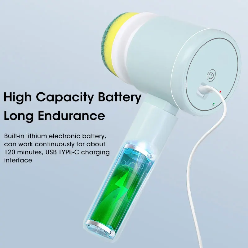Kitchen Home Handheld Foldable Dishwashing Brush Cleaning Tool USB 5 in 1 Grooved Multifunctional Brush Electric Cleaning Brush
