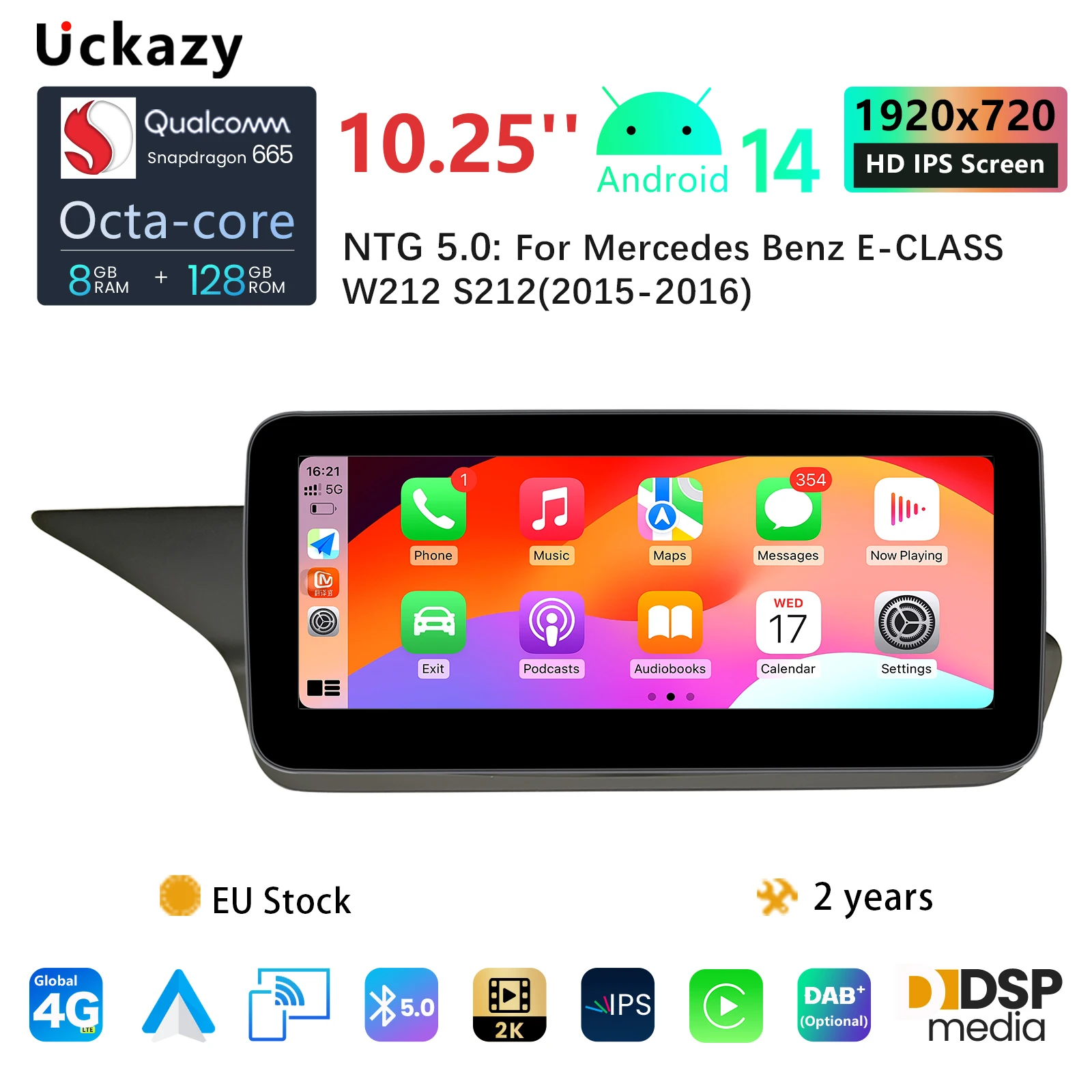 Uckazy 10,25 "Snapdragon 665 Android 14 Auto Radio Für Benz E Klasse W212 S212 2009-2016 multimedia Bildschirm Kopf Einheit DSP GPS CarplayStereo