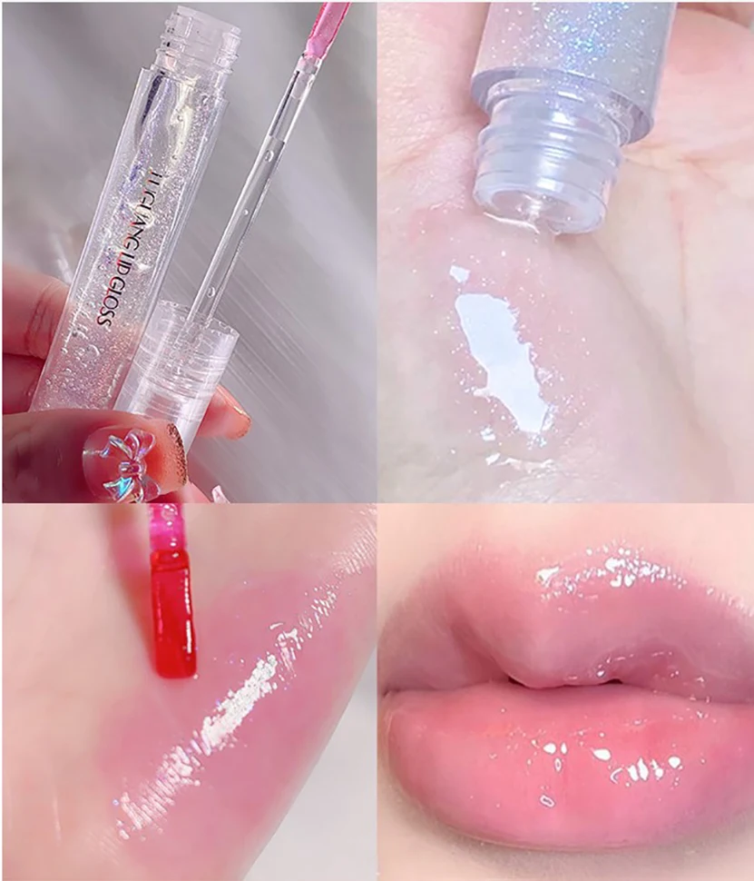 Glass Water Light Lip Nourishing Moisturizing Transparent with Fine Flash Jelly Lip Care Oil for Students Woman Lip Lipstick