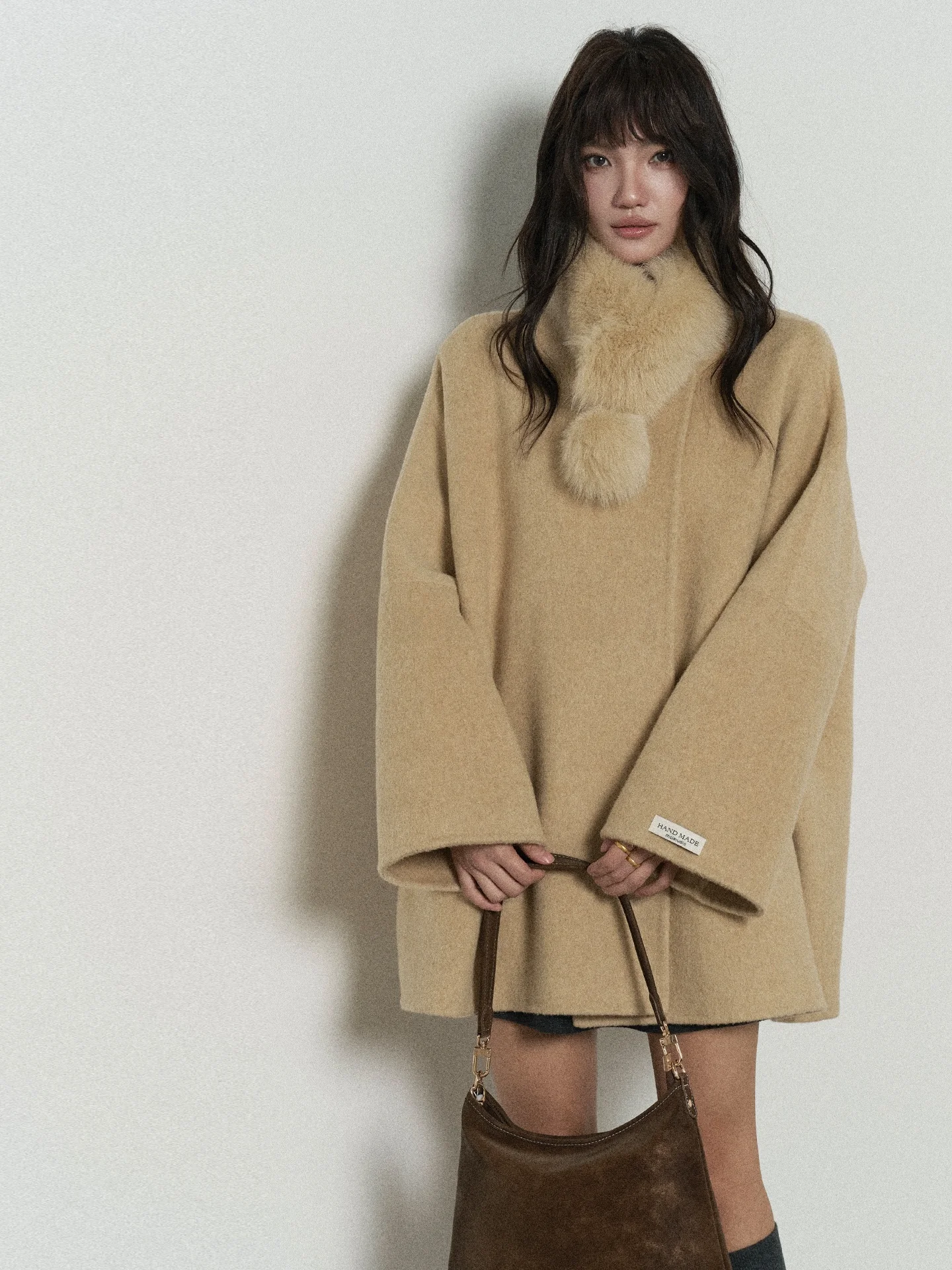 

Шерстяное пальто Flower7 из натурального меха, средней длины, женская верхняя одежда в корейском стиле, прямой крой, длинный рукав, гарантия тепла