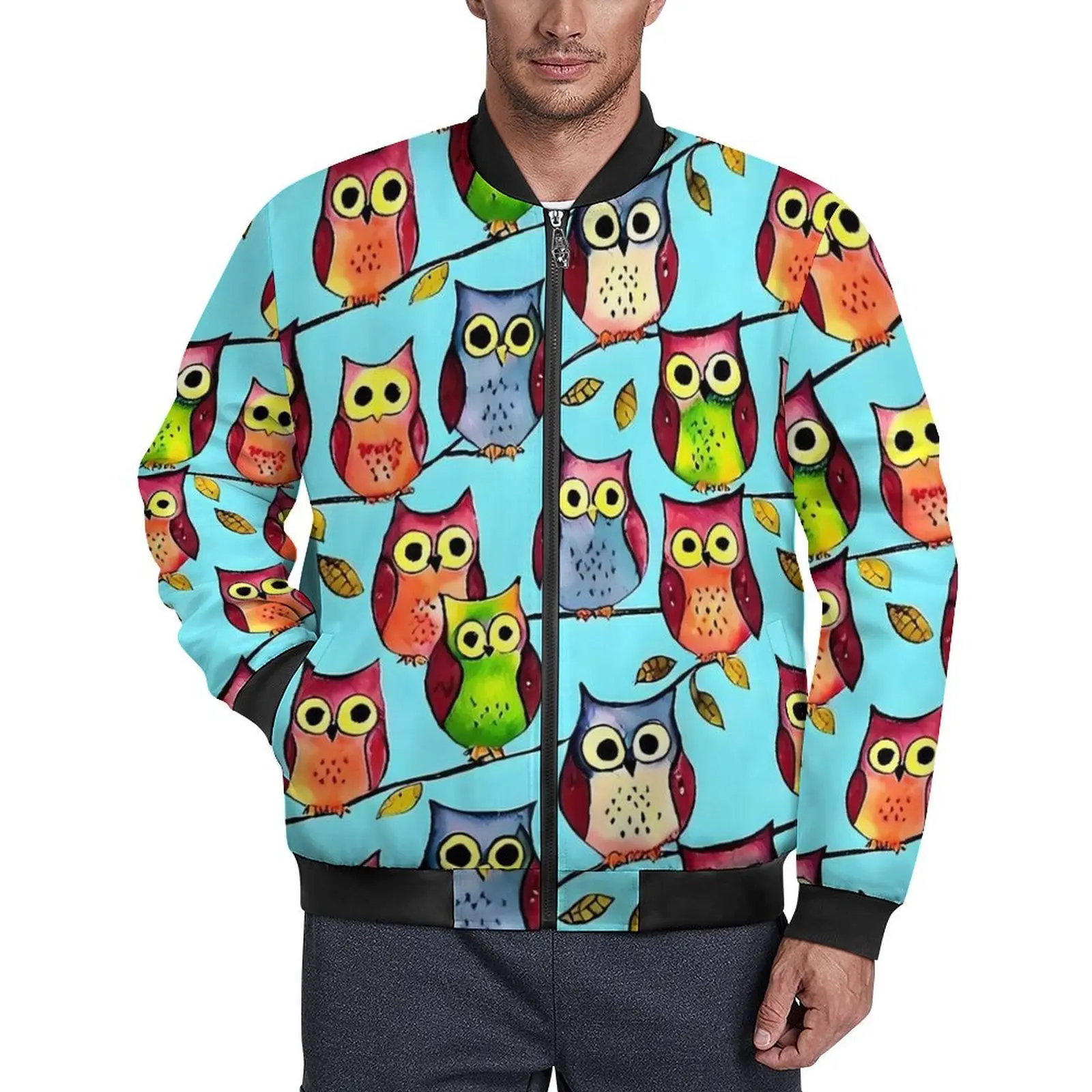 Bold Owl Jackets Male Vibrant Animal Autumn Coats Vintage Hooded Casual Windbreakers Design Loose Jacket Big Size