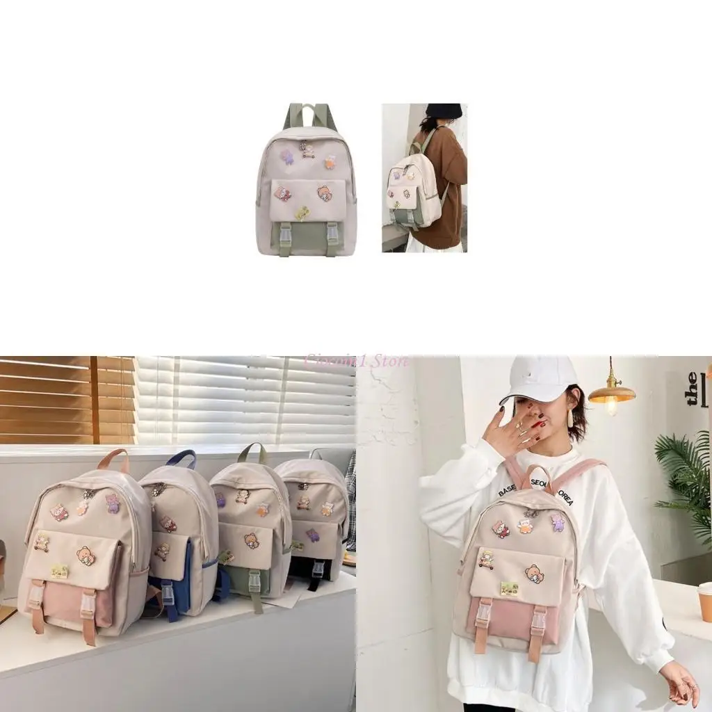 

Y1UB Large Capacity Nylon Backpack College School Bookbag Fashion Daypack for Teen
