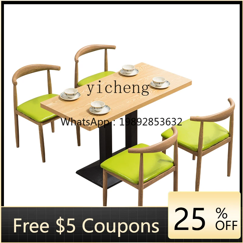 Fast Food Table and Chair Combination Simple Imitation Solid Wood Iron Ox Horn Chair Commercial Catering