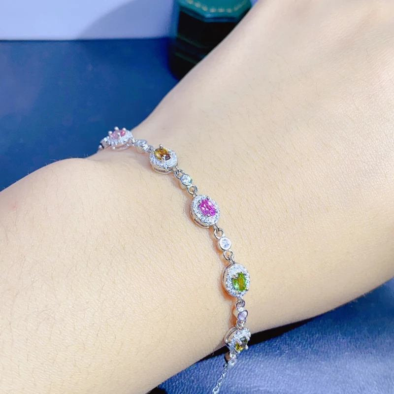 

Natural Tourmaline Bracelet for women silver 925 jewelry luxury gem stones 18k gold plated free shiping items