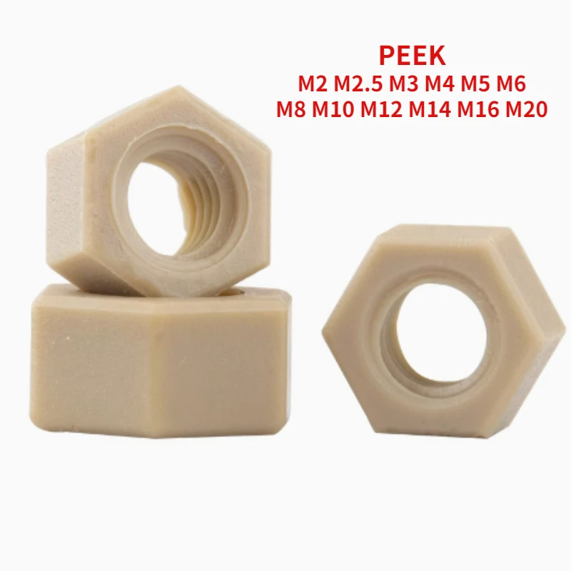 2/5/10pcs M2 M2.5 M3 M4 M5 M6 M8 M10 M12 M14 M16 M20 PEEK Nylon Nut Plastic Hex Nuts Gasket for Heat/ Electricity Insulation