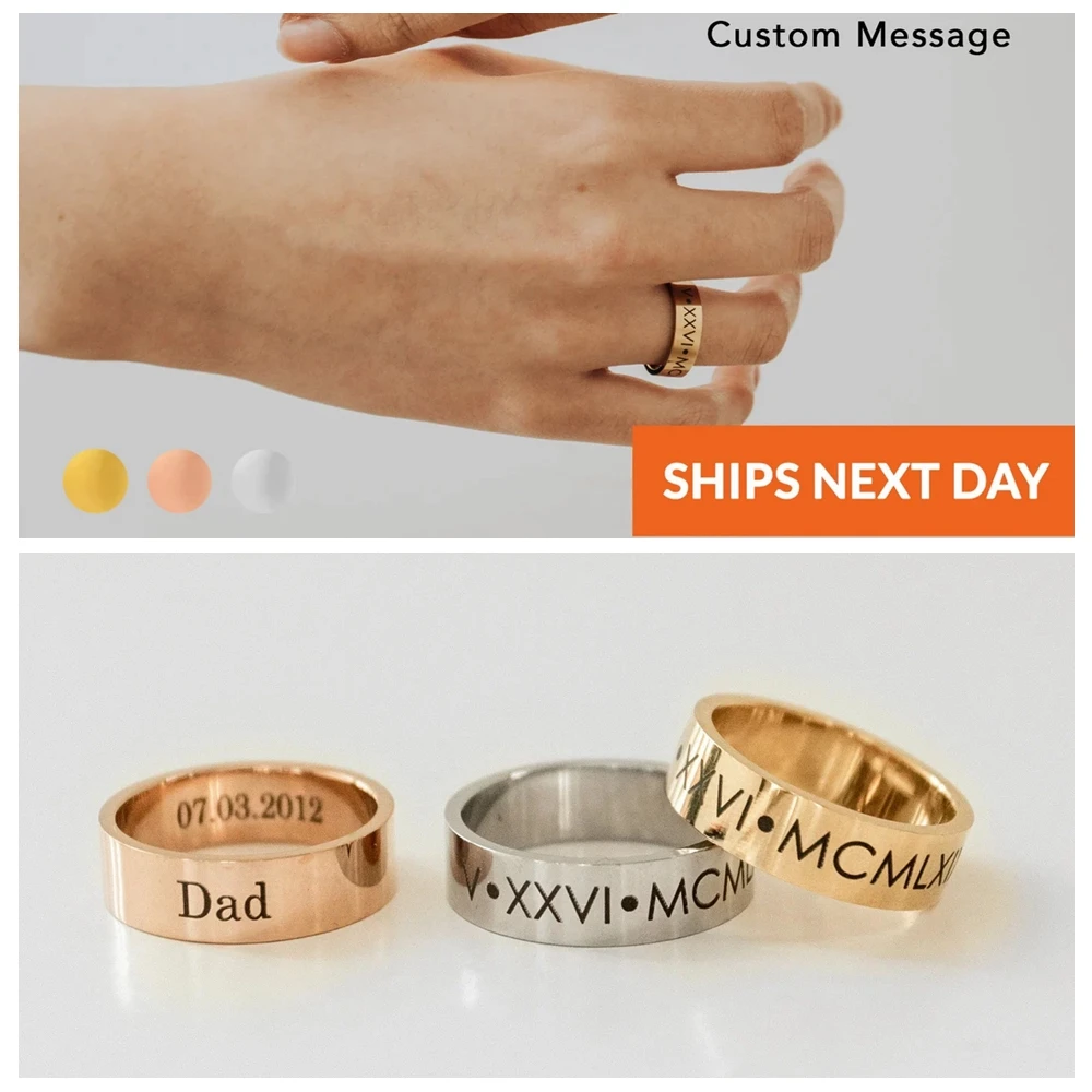 Personalized Jewelry Initial Name Ring Bridesmaid Gift Engraved Mens Ring Friendship Ring for Men Custom Couple Ring