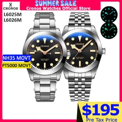 Cronos BB39 Mechanical Men Watch 39mm Automatic NH35 PT5000 SW200 Snow Hands Sapphire Glass Bushed Bracelet 20ATM L6025M L6026