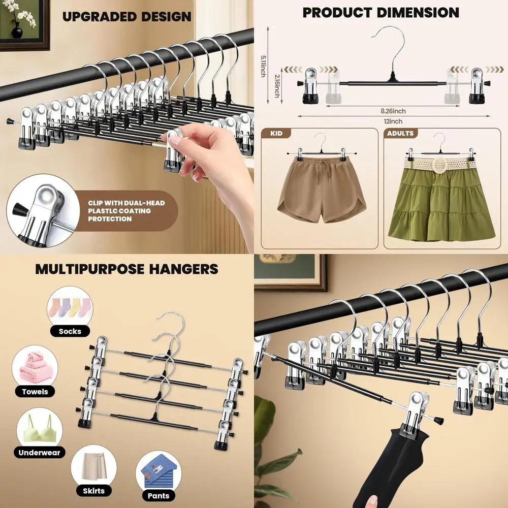 

Компактные металлические вешалки для брюк 12 дюймов с зажимами, сверхпрочные, нескользящие, для юбок, шорт, джинсов — регулируемые, для мужчин и женщин