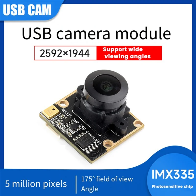 IMX335 USB Camera Module 5MP 2K Video Recording 175° Wide Angle 2592X1944 For Raspberry Pi 5 Jetson Orin Durable Easy Install