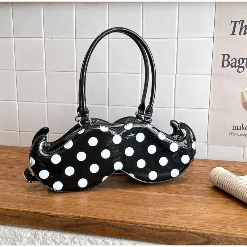 Mustache Shape Polka Dot Hobo Schultertasche, süße, niedliche, ausgefallene, kreative Handtasche für Damen, leichte Alltagstasche im Nischendesign – Detail 20