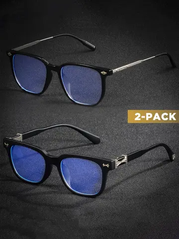 CRIXALIS 2PCS Classic Square Anti Blue Light Glasses Men Reading Books Glasses Women Prescription Eyewear Computer Eyeglasses