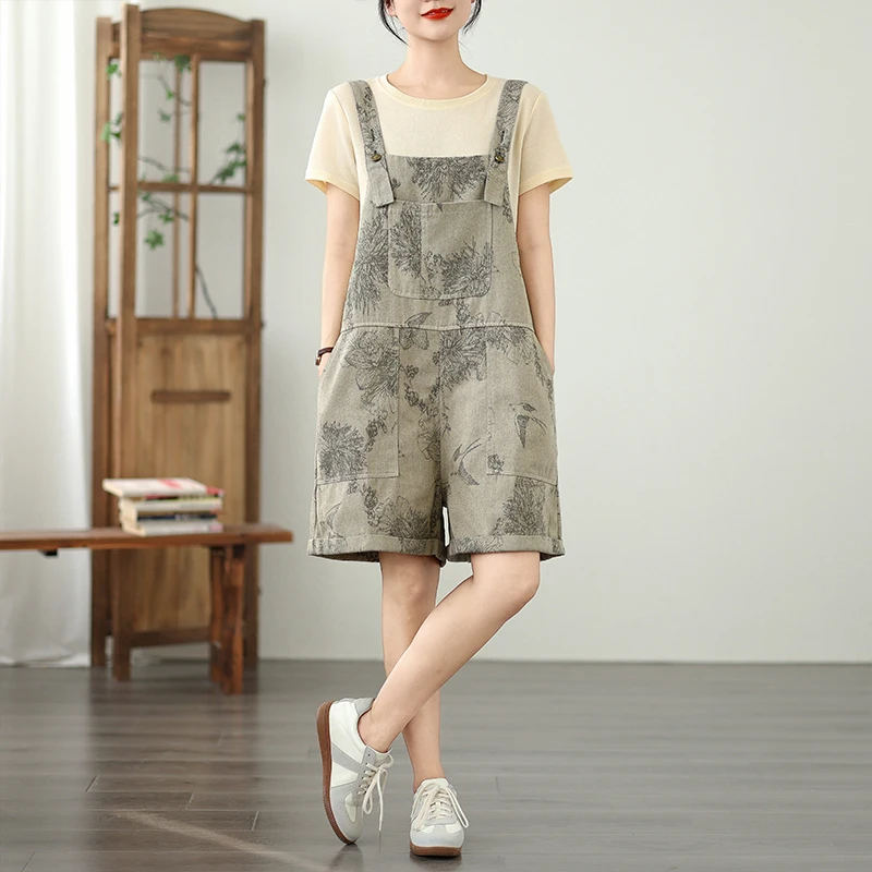 6736 Elegant Casual Loose Suspender Shorts for Women Summer Fashion Good Quality Cotton Blended Soft Cozy Romper Jeans