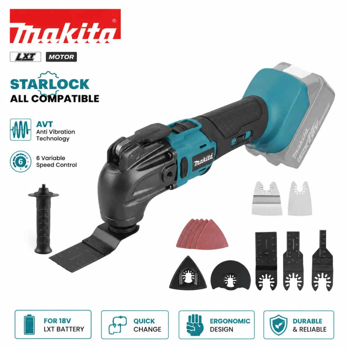 18V Li‑ion Battery 6‑Speed Quick‑Release Oscillating Multi‑Tool, Makita DTM51 18V Electric Trimmer Scraper Processing Power Tool