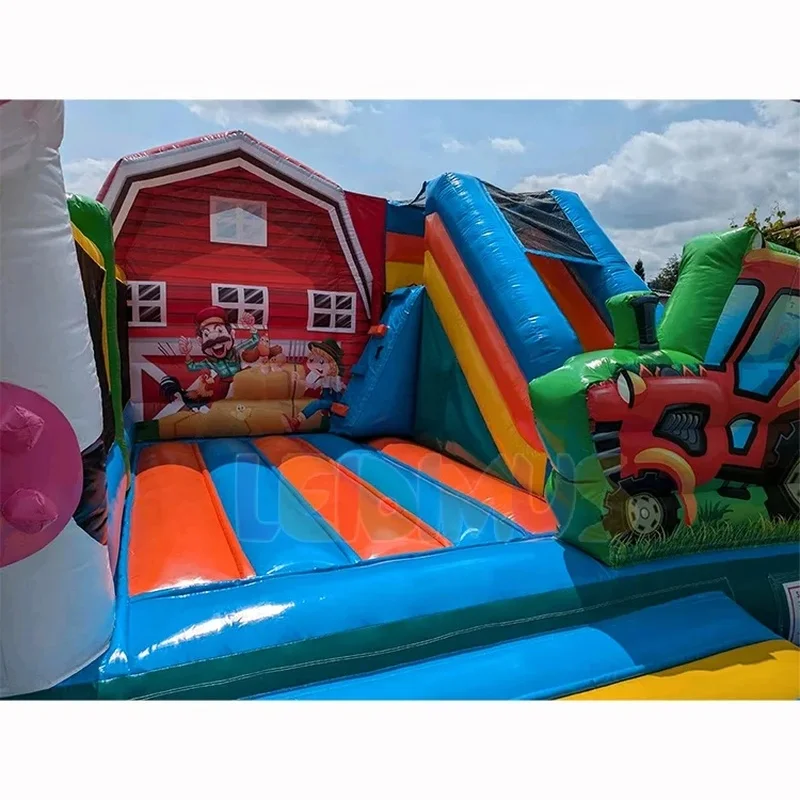 Inflatables Farm Themed Bounce House with Slide Bouncing Castle Combo Outdoor Jumping Castle Carnival for Kids Party