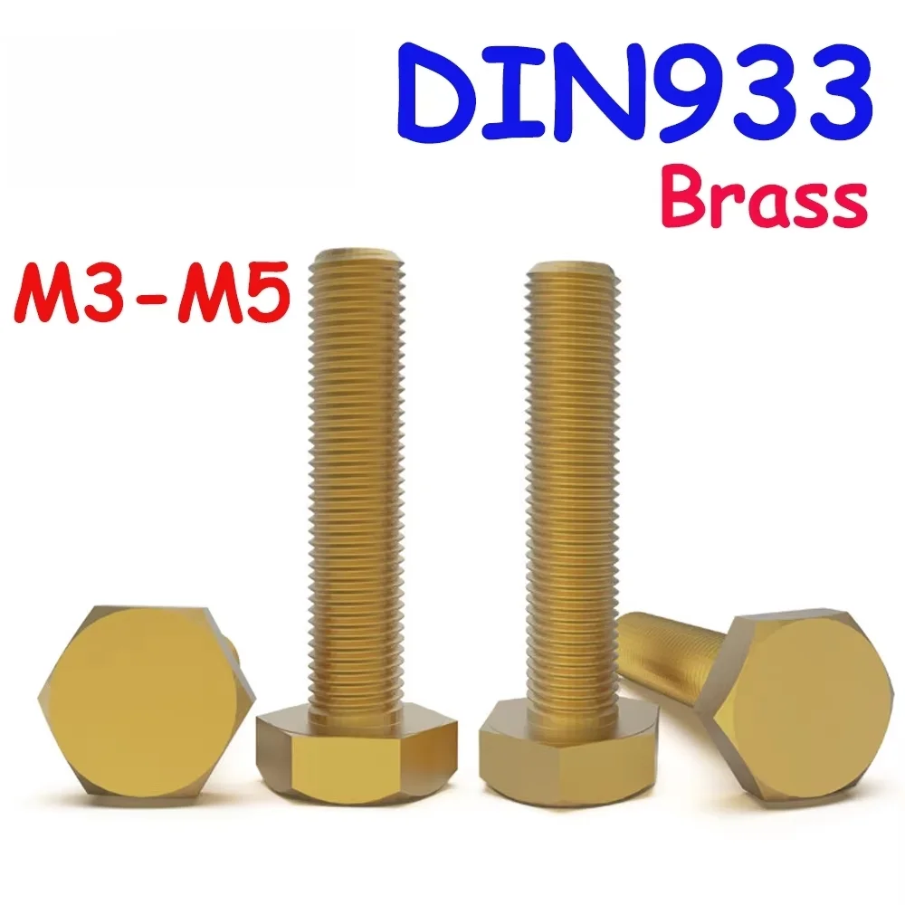 Beicai Yiqianyuan Din933 M3 M4 M5 Coarse Thread Brass Hexagon Screws External Hexagonal Bolts Full Threaded