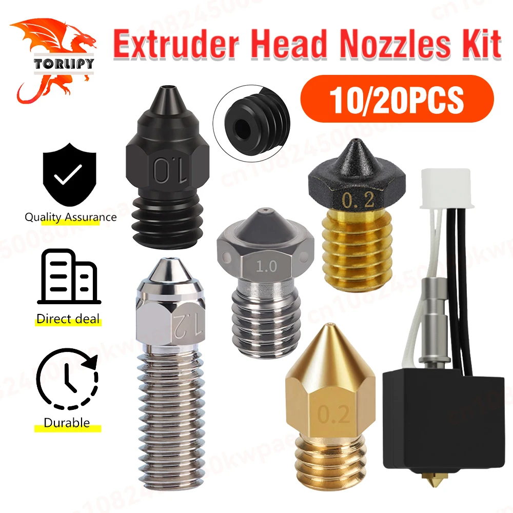 

10/20 шт., комплект сопел для экструдера Hotend для 3D-принтера, высокое качество, 0,2/0,3/0,4/0,5/0,8/1,0/1,2 мм, сопла для головки экструдера