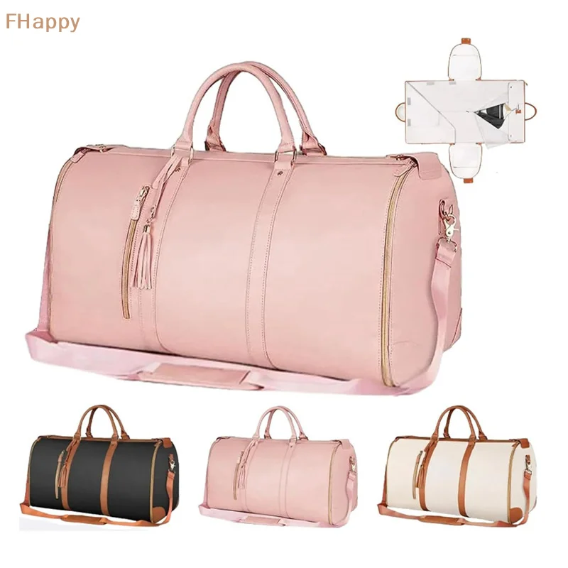 New Foldable Duffle Suit Bag Carrry On PU Leather Garment Bag Large Capacity Luggage Bag Travel Portable Crossbody Handbag