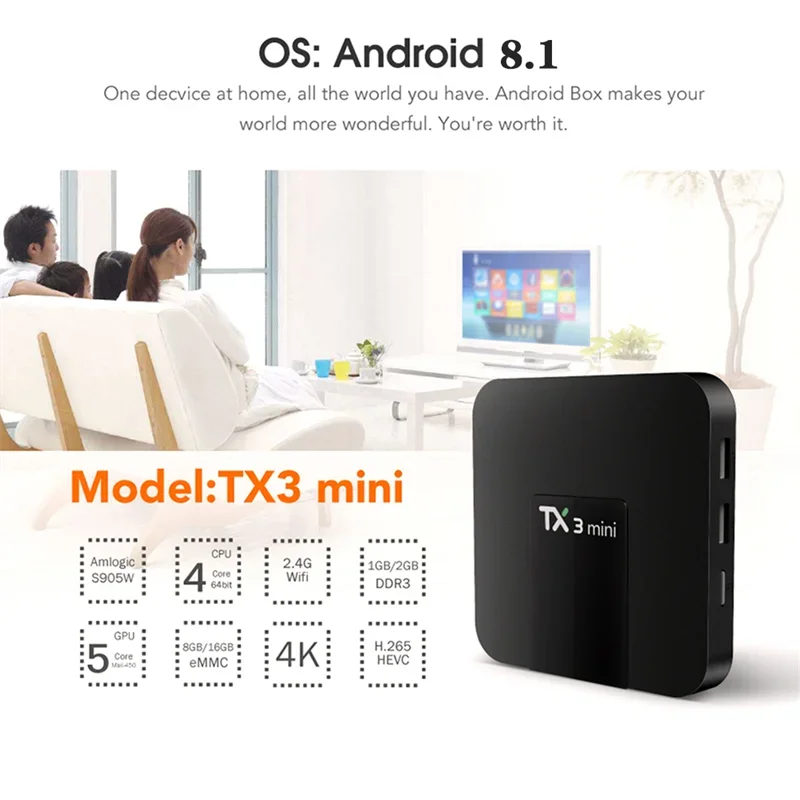 Qualità stabile di vendita calda TX3 Mini 1G 16G e 2G 16G Amlogic S905W Android 7.1 TV Box Quad Core TX 3 MINI con schermo a LED STB