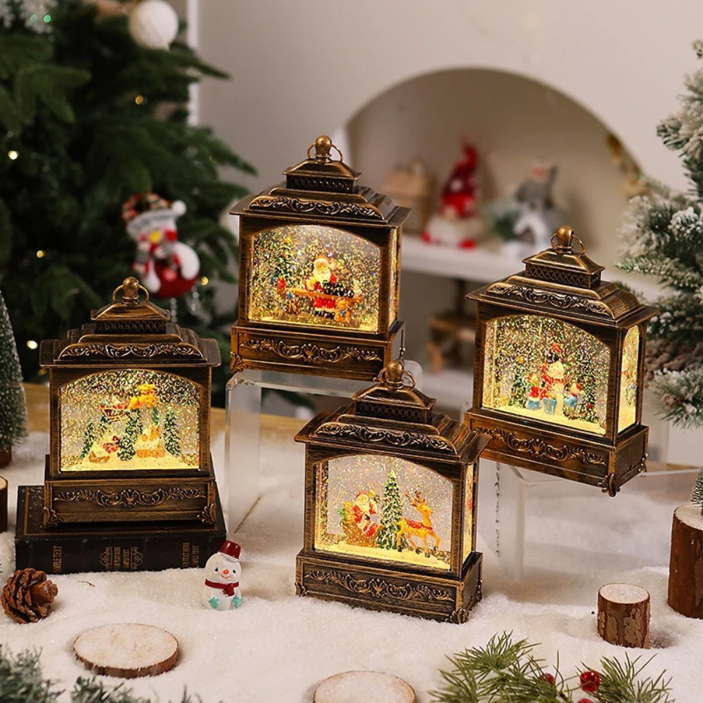 Plastic Christmas Decoration Old Man Snowman Music Box Snowflakes Water Ball Lights Wind Lamp Resin Night Lights Christmas Gifts