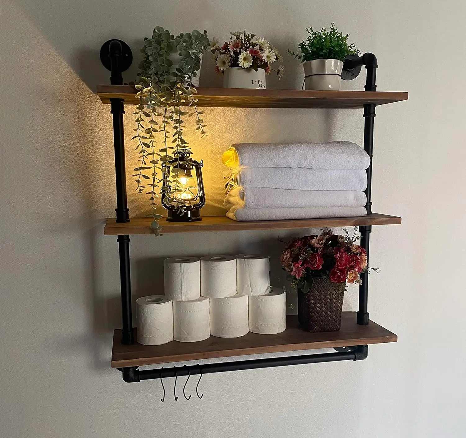 

ROGMARS Industrial Floating Pipe Wall Shelves with Towel Rack,30 in Industrial Pipe Shelving Rustic Wine Hanging Display Rack St