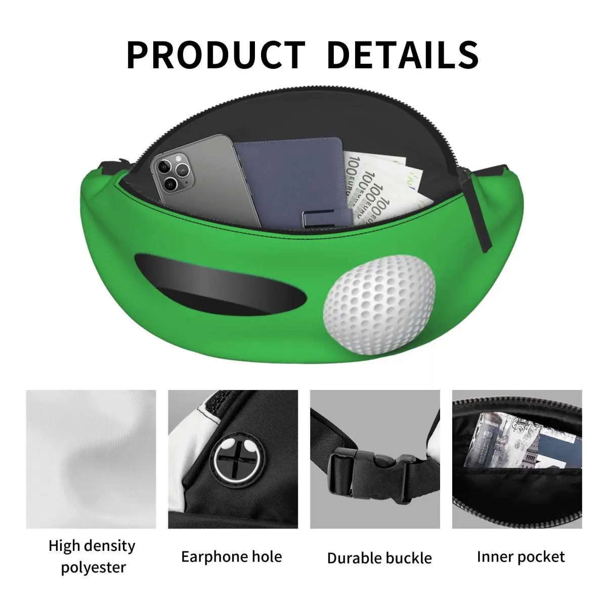 Grappige Sport Golfbal Fanny Pack Mannen Vrouwen Custom Crossbody Heuptas Voor Reizende Telefoon Geld Pouch