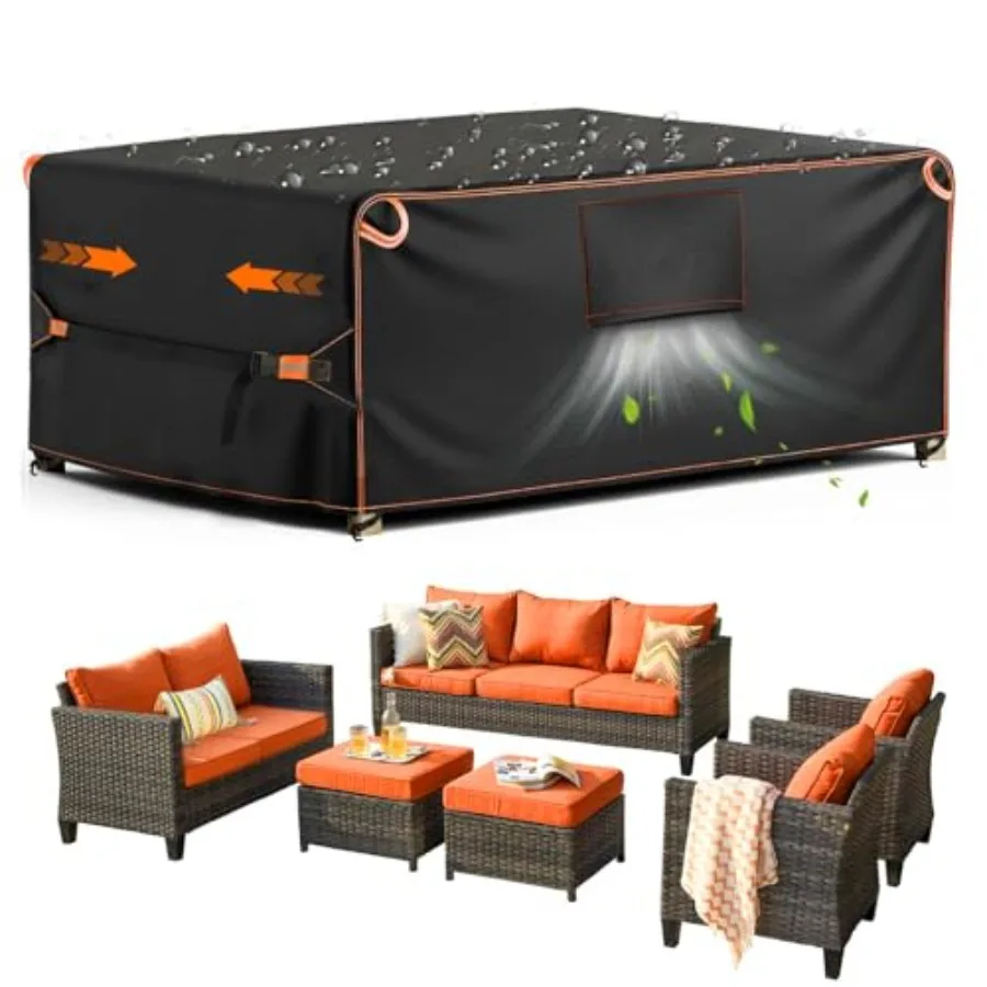 Patio Furniture Cover Outdoor Furniture Covers Waterproof Heavy Duty 600D Sectiona Sofa Set Covers Tabe and Chair Set Cover wit