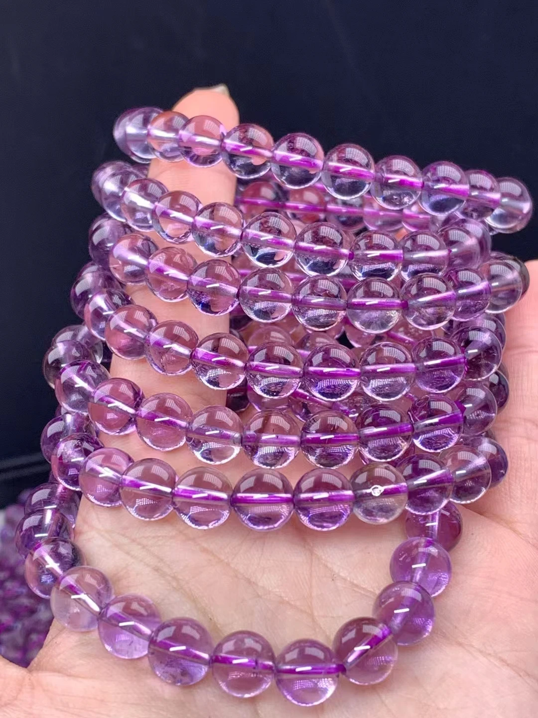 Natural Purple Lavender Amethyst Quartz Crystal Bracelet 8.5mm Clear Round Beads Woman Men Crystal Lavender Amethyst AAAAAA